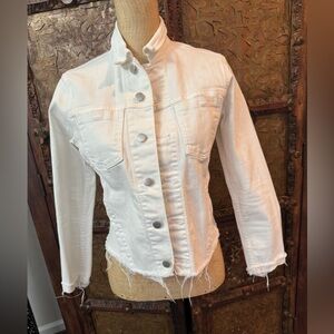 L’Agence White Denim Jacket with Frayed Hem M